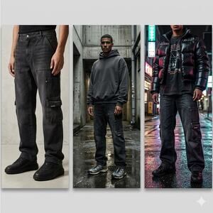 Represent R3CA Cargo Denim Jeans Washed Black Luxury Streetwear Mens Size L